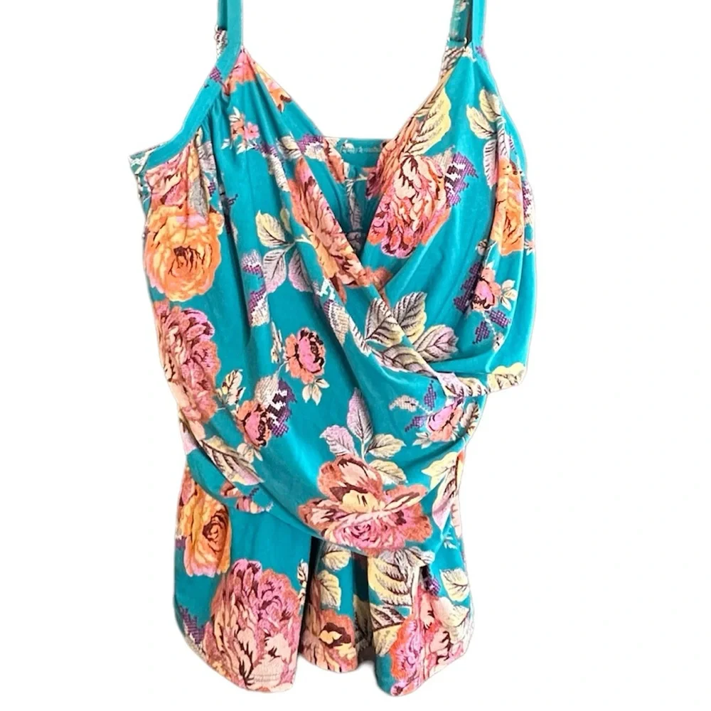 Jantzen Front Wrap Peplum Tankini Swimsuit Top Size 16